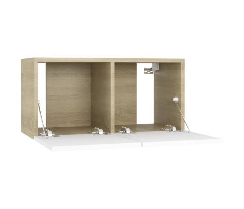 Mueble de salón colgante blanco y roble Sonoma 60x30x30 cm