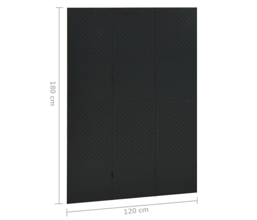 Biombo divisor de 3 paneles acero negro 120x180 cm