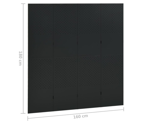 Biombo divisor de 4 paneles acero negro 160x180 cm