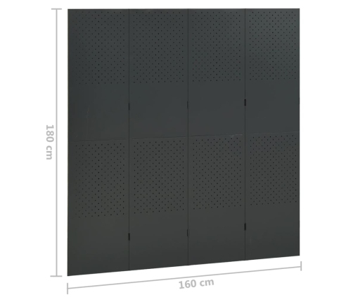 Biombo divisor de 4 paneles acero gris antracita 160x180 cm