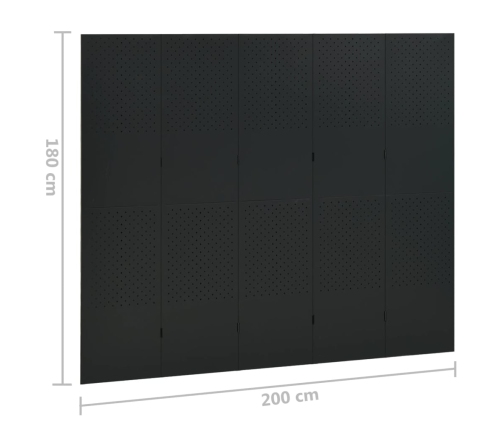 Biombo divisor de 5 paneles acero negro 200x180 cm