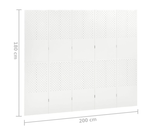 Biombo divisor de 5 paneles acero blanco 200x180 cm