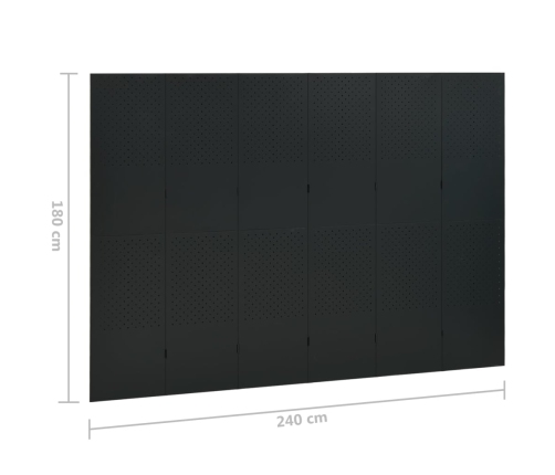 Biombo divisor de 6 paneles acero negro 240x180 cm