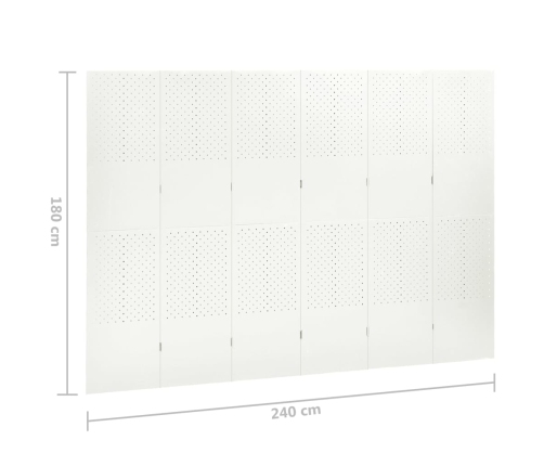 Biombo divisor de 6 paneles acero blanco 240x180 cm