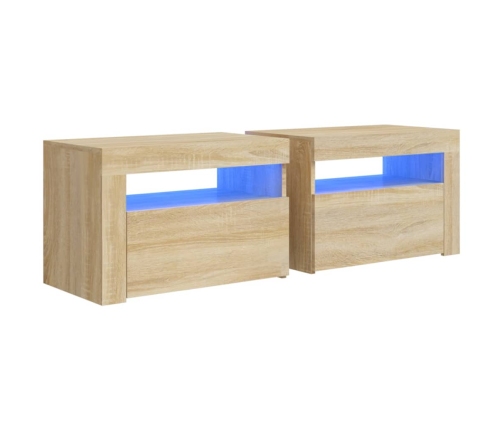 Mesitas de noche con luces LEDs 2 uds roble Sonoma 60x35x40 cm