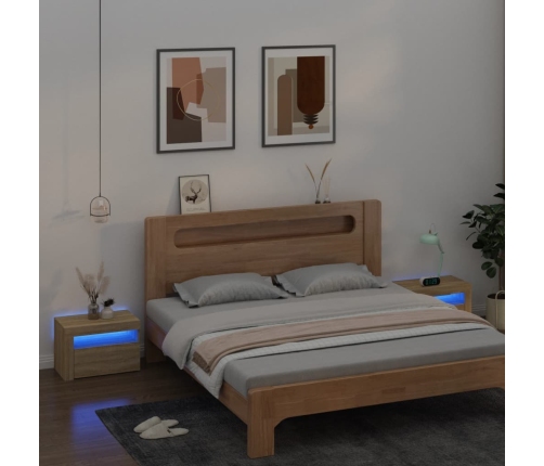 Mesitas de noche con luces LEDs 2 uds roble Sonoma 60x35x40 cm