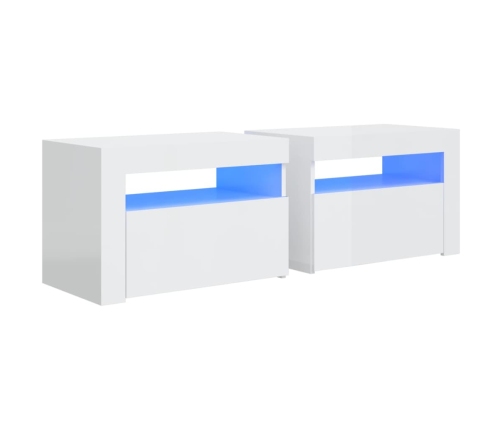 Mesitas de noche con luces LED 2 uds blanco brillo 60x35x40 cm