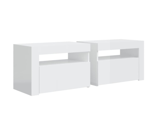 Mesitas de noche con luces LED 2 uds blanco brillo 60x35x40 cm