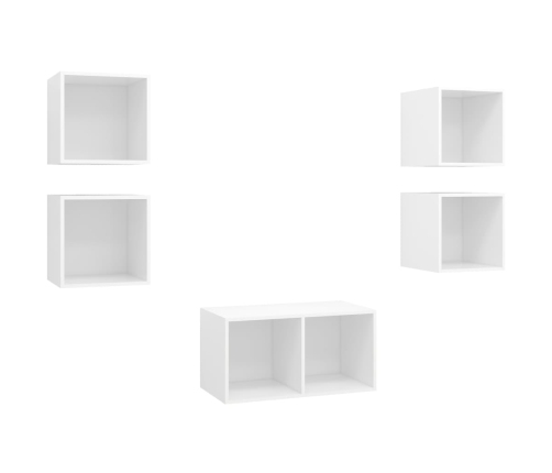 Juego de mueble para TV de 5 piezas madera contrachapada blanco