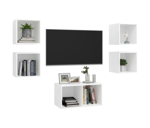 Juego de mueble para TV de 5 piezas madera contrachapada blanco