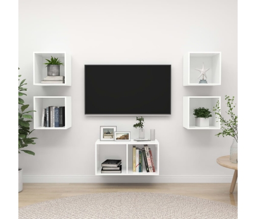 Juego de mueble para TV de 5 piezas madera contrachapada blanco