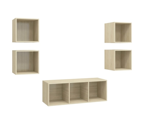 Muebles de pared de TV 5 pzas madera contrachapada color roble