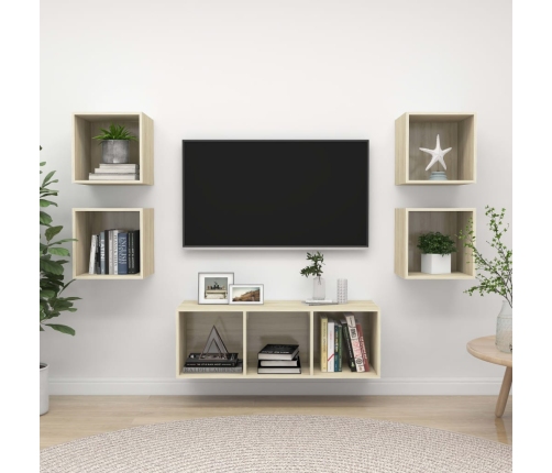 Muebles de pared de TV 5 pzas madera contrachapada color roble