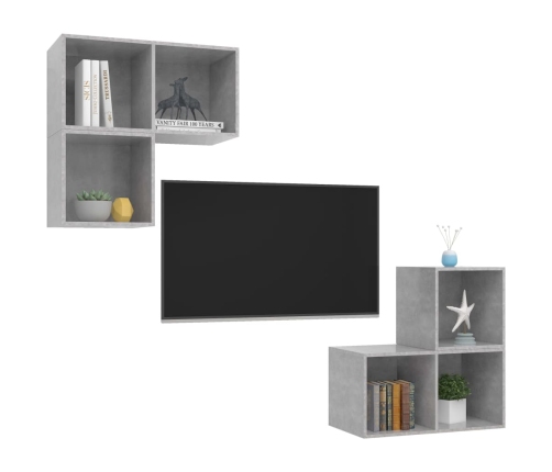 vidaXL Juego de mueble para TV de 4 piezas aglomerado gris hormigón