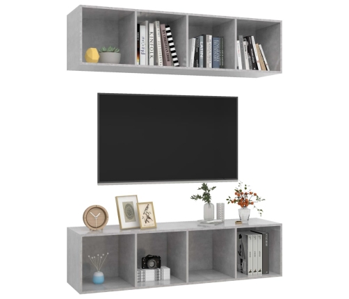 Muebles de salón de pared 2 uds madera ingeniería gris hormigón