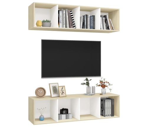 vidaXL Muebles de salón de pared 2 uds blanco y roble Sonoma