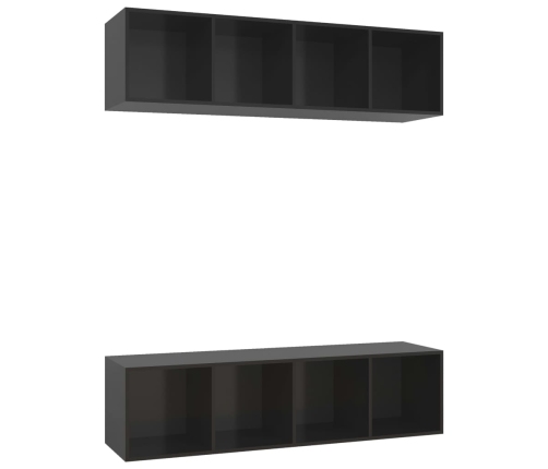 Muebles de salón de pared 2 uds madera ingeniería negro brillo