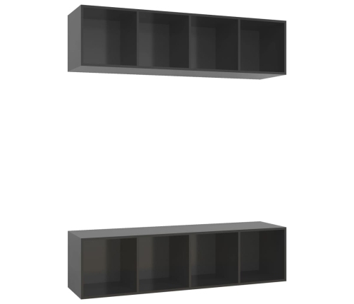 Muebles de salón de pared 2 uds madera ingeniería gris brillo