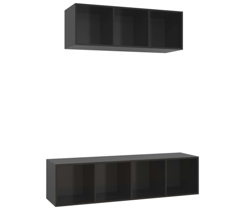 Muebles de salón 2 piezas madera de ingeniería negro brillo