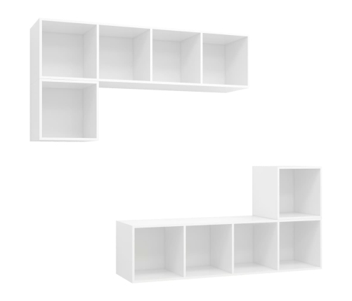 Juego de mueble para TV de 4 piezas madera contrachapada blanco