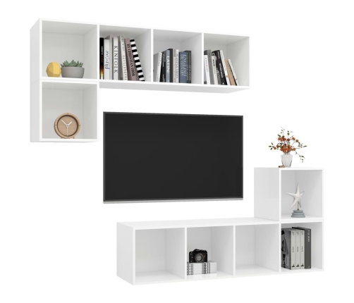 Juego de mueble para TV de 4 piezas madera contrachapada blanco