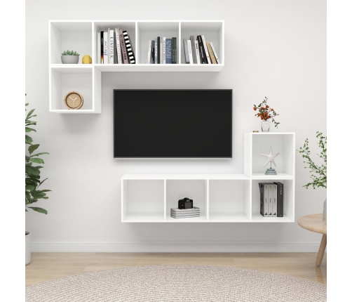 Juego de mueble para TV de 4 piezas madera contrachapada blanco