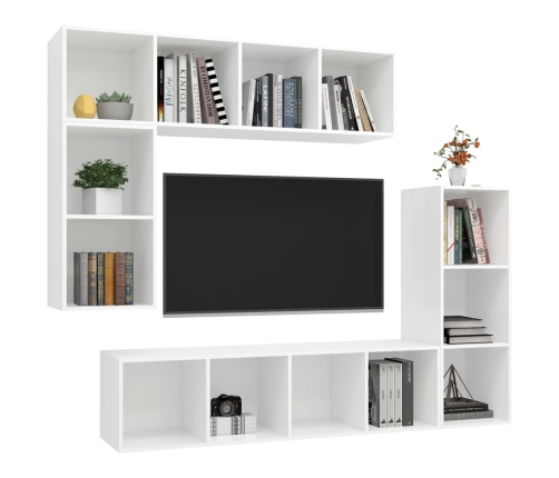 Set de muebles para TV 4 piezas madera contrachapada blanco