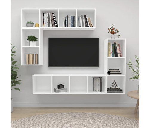 Set de muebles para TV 4 piezas madera contrachapada blanco