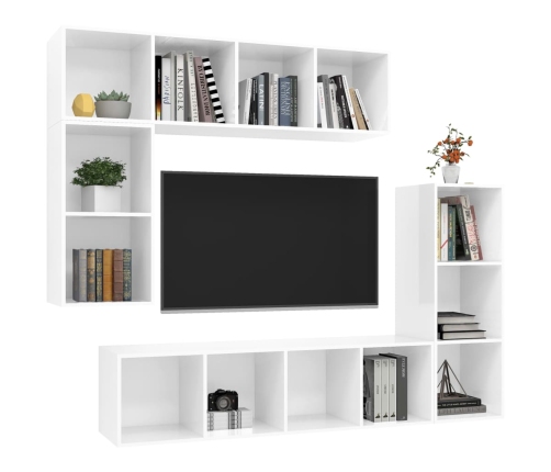 Set de muebles de TV 4 pzas madera contrachapada blanco brillo