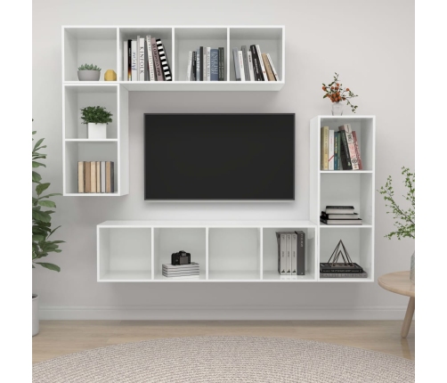 Set de muebles de TV 4 pzas madera contrachapada blanco brillo