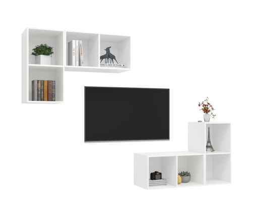 Muebles de pared para TV 4 uds madera contrachapada blanco