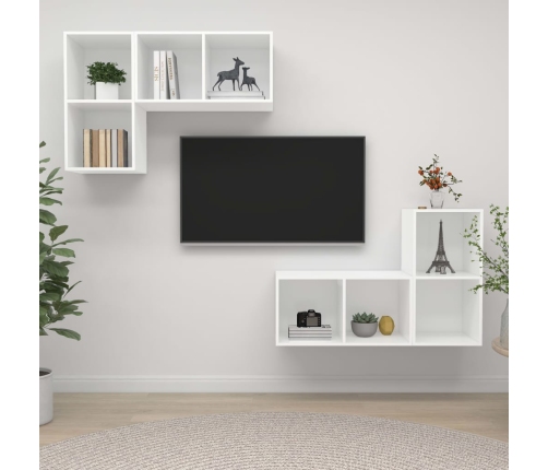 Muebles de pared para TV 4 uds madera contrachapada blanco