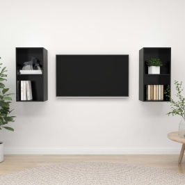 Muebles de salón de pared 2 pzas madera ingeniería negro brillo