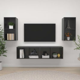 Muebles de salón de pared 4 pzas madera ingeniería gris brillo