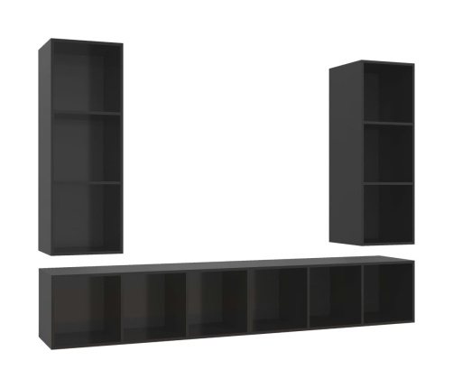 Muebles de salón de pared 4 pzas madera ingeniería negro brillo