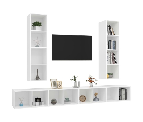 Muebles de salón de pared 4 piezas madera de ingeniería blanco