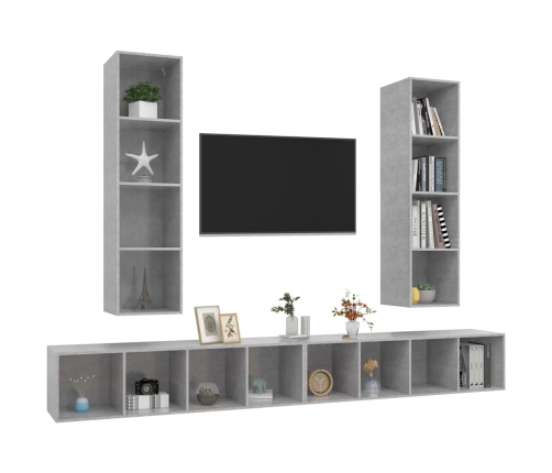 Muebles de salón de pared 4 pzs madera ingeniería gris hormigón