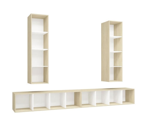 vidaXL Muebles de salón de pared 4 piezas blanco y roble Sonoma