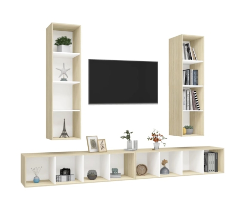 vidaXL Muebles de salón de pared 4 piezas blanco y roble Sonoma