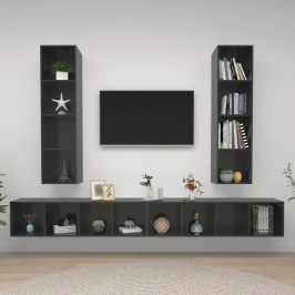 Muebles de salón de pared 4 pzas madera ingeniería gris brillo
