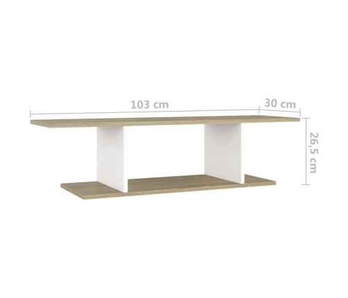 Mueble de TV de pared blanco y roble Sonoma 103x30x26,5 cm