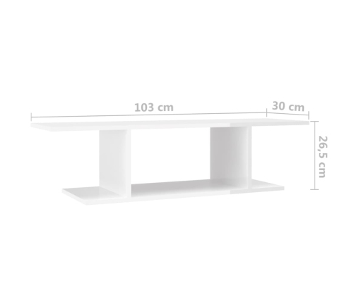 Mueble de TV de pared blanco brillo 103x30x26,5 cm