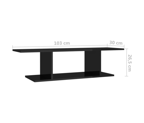 Mueble de TV de pared negro brillo 103x30x26,5 cm