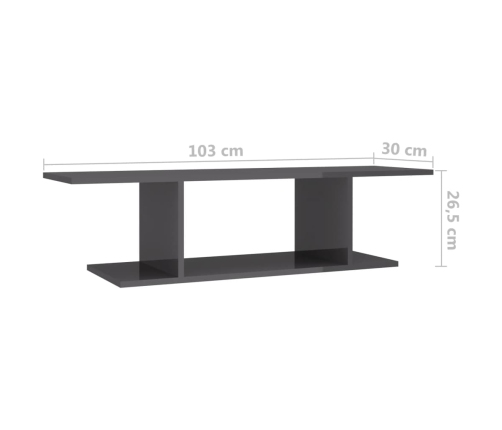 vidaXL Mueble de TV de pared gris brillo 103x30x26,5 cm