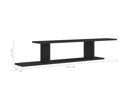 Estante de pared para TV madera contrachapada negro 125x18x23cm