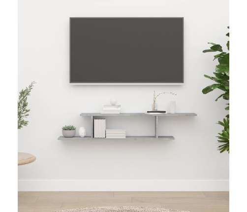 vidaXL Estante de pared de TV contrachapado gris hormigón 125x18x23 cm