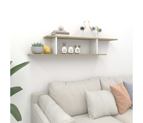 vidaXL Estante de pared de TV contrachapado blanco y roble 125x18x23cm