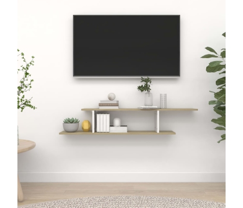 Estante de pared de TV contrachapado blanco y roble 125x18x23cm