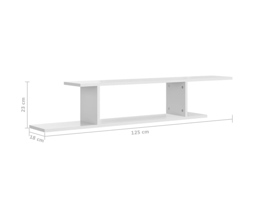 vidaXL Estante de pared de TV contrachapado blanco brillo 125x18x23 cm