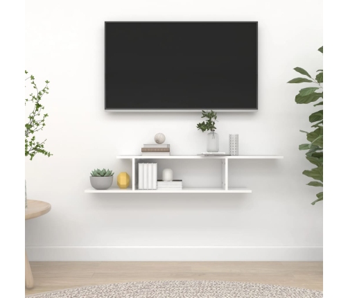 Estante de pared de TV contrachapado blanco brillo 125x18x23 cm